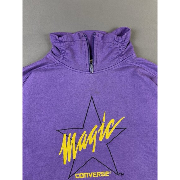 Rare Vintage Converse Magic Johnson Purple Yellow Sweater Lakers Zip Neck Medium - Picture 3 of 16